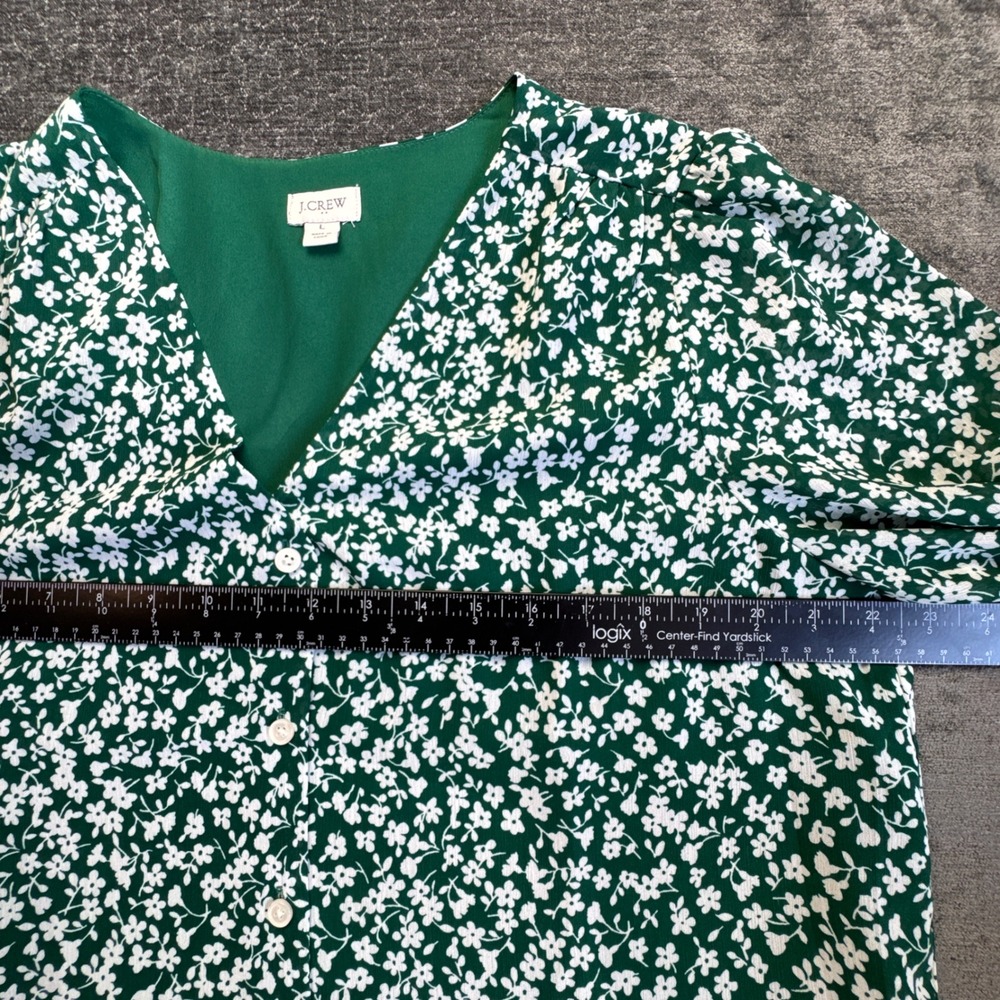 J.Crew Blouse Womens Large Green Floral Ditsy Puff Sleeve Button Front V-Neck - Picture 4 of 15